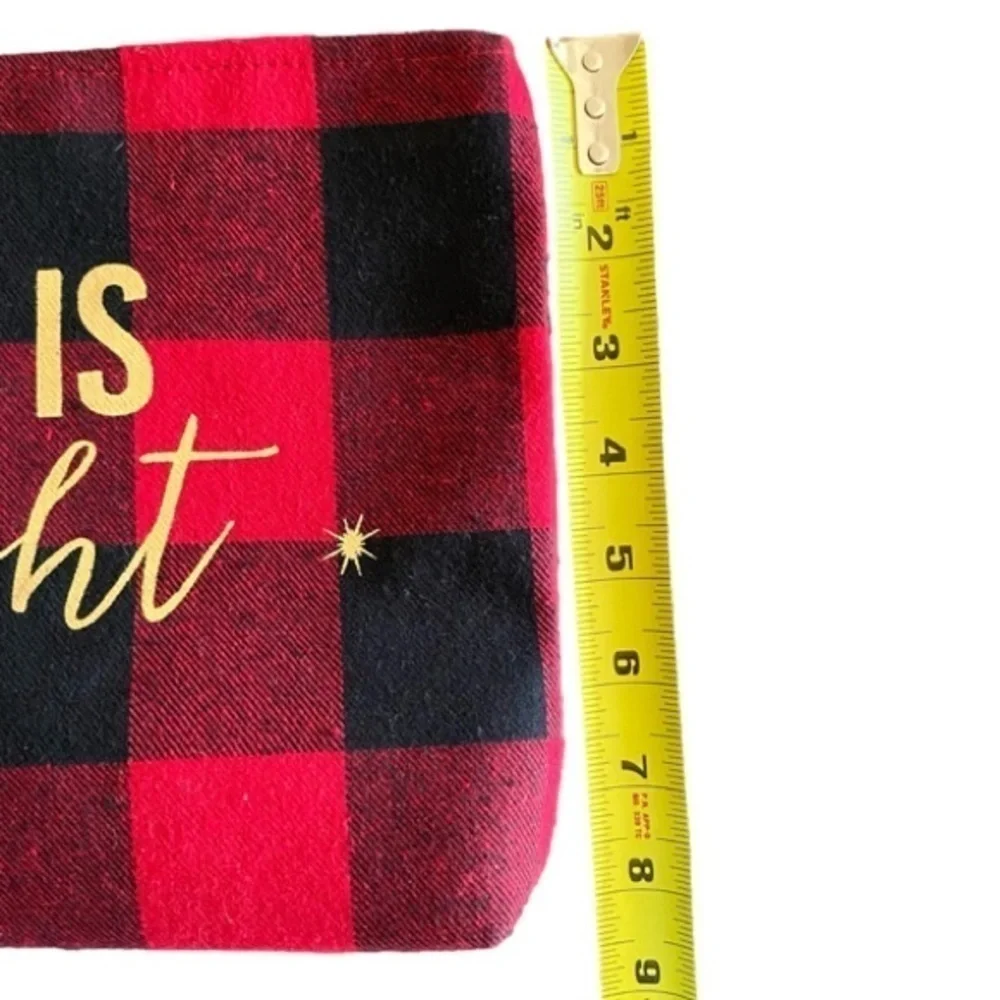 ALL IS MERRY & BRIGHT Cosmetic Toiletries Bag Red and Black Buffalo Plaid NWT